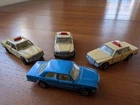 Vintage Matchbox models, #56 Mercedes 450SEL metallic blue, beige Taxi