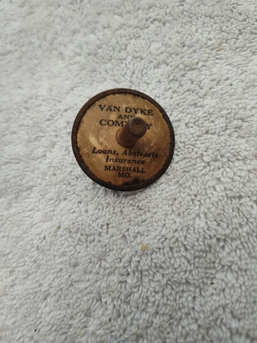 Vintage Children's Spinning Top Metal W/Wood Tip Advertising Van Dyke Insurance!