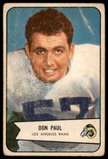1954 Bowman #68 DON PAUL Los Angeles Rams VG (Light Pencil on Name patch) SP