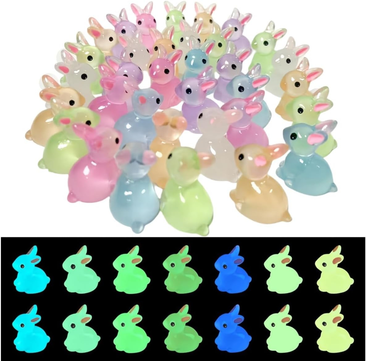 60pcs Easter Luminous Mini Resin Bunny,Glow in Dark Resin Rabbit ...