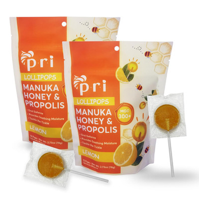 P.R.I Lemon Manuka Honey Lollipops with Propolis & Menthol, MGO 300+, Natural Ho