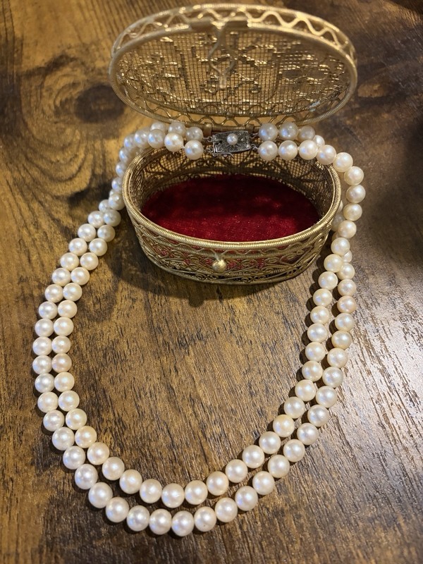 Pearl Double Strand Necklace Silver 15 Inches Long Vintage