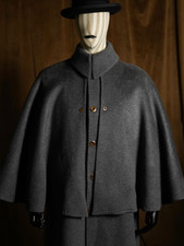 Gray Cashmere Men's Overcoats with Cape Winter Warm Outdoor Casual Long Coats