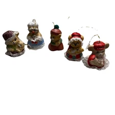 JASCO CARING CRITTER CHIMERS Bisque Porcelain Bell Ornaments Lot of 5