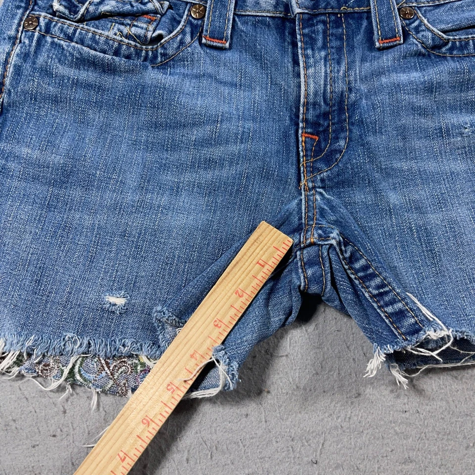Pantalones Cortos de Denim True Religion Mujer 32 Bordados Corte Envejecidos Hechos en EE. UU. Foto 4 de 4