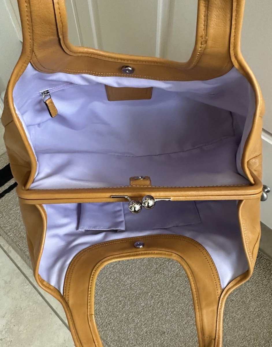 NWT Coach Ergo Leather Pleated Frame Kisslock Saffron Yellow