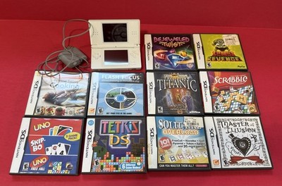 Nintendo DS Lite White Handheld System Bundle 10 games Tetris DS Works Great!