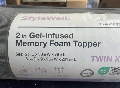 Stylewell 2 Inch Gel Infused Memory Foam Twin XL Mattress Topper free shipping