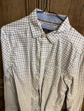 Johnston & Murphy Men's White Blue Brown Check Woven Long Sleeve Button-Up Shirt