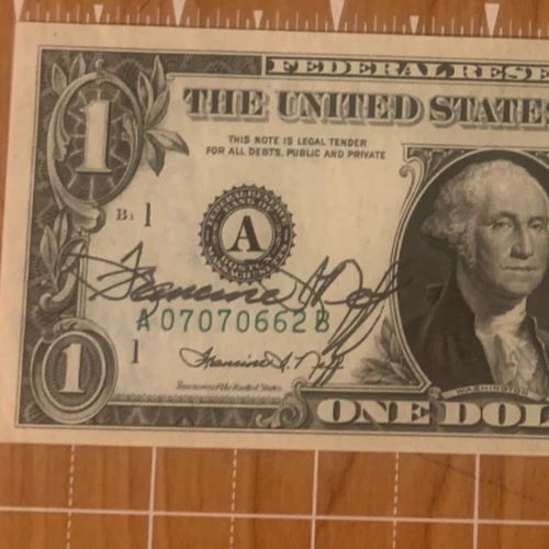 Francine I Neff Hadnd Signed Series 1974 One Dollar Bill - Image 2 of 2
