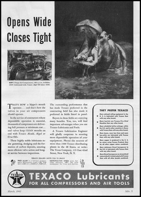 1941 Texaco Lubricants Algo Oil Bury 2-Stage Air Compressor Photo Hippo Print Ad