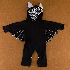 Baby Size 6-12 Months Black White Hooded Wing Detail Halloween Bat One Piece New