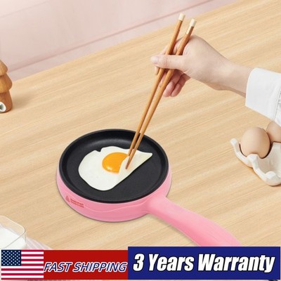 Round Electric Skillet Pink Mini Frying Pan Non-Stick 450W W/ Wooden Spatula NEW