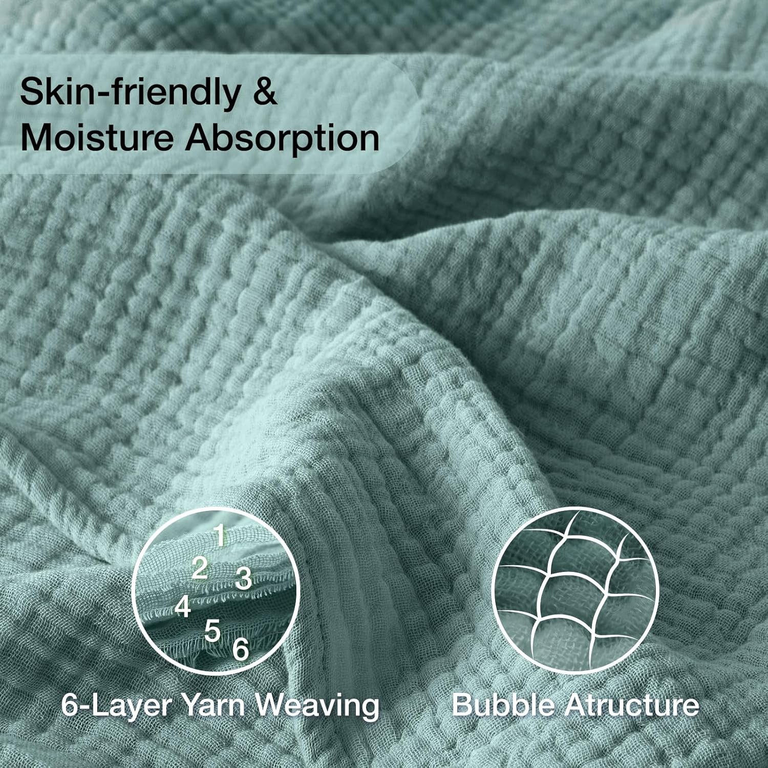 100% Cotton Muslin Blanket Large 50" X 70", 6 Layers Breathable and Lightweight 