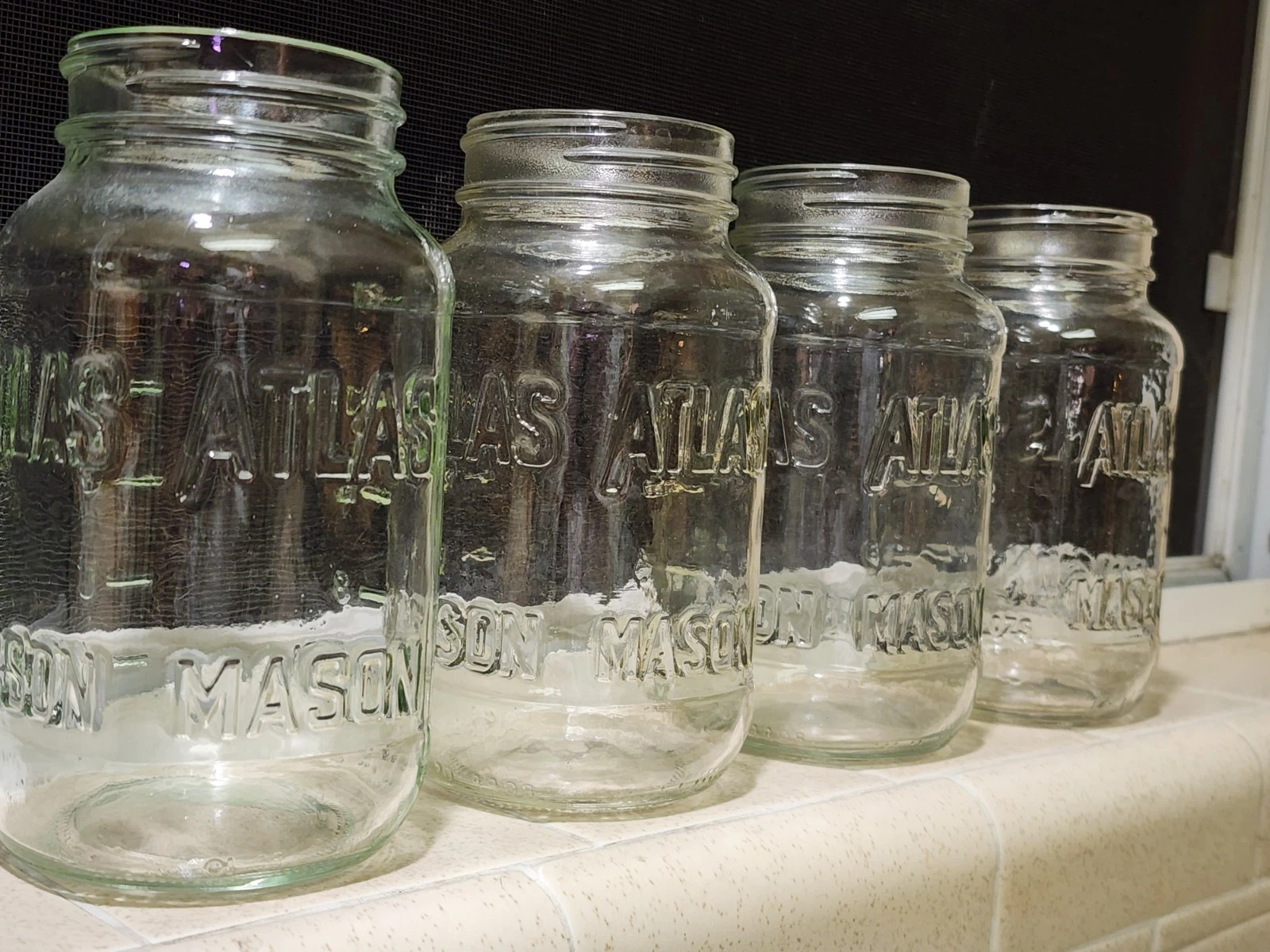 Vintage Atlas Mason Jars 20 oz Set Of 4 Square Clear Glass with Measuring Lines