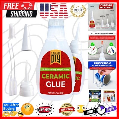 Waterproof Super Glue for Ceramic 2 Pk x .7 Oz. 20g - Ceramic Glue Repair for...