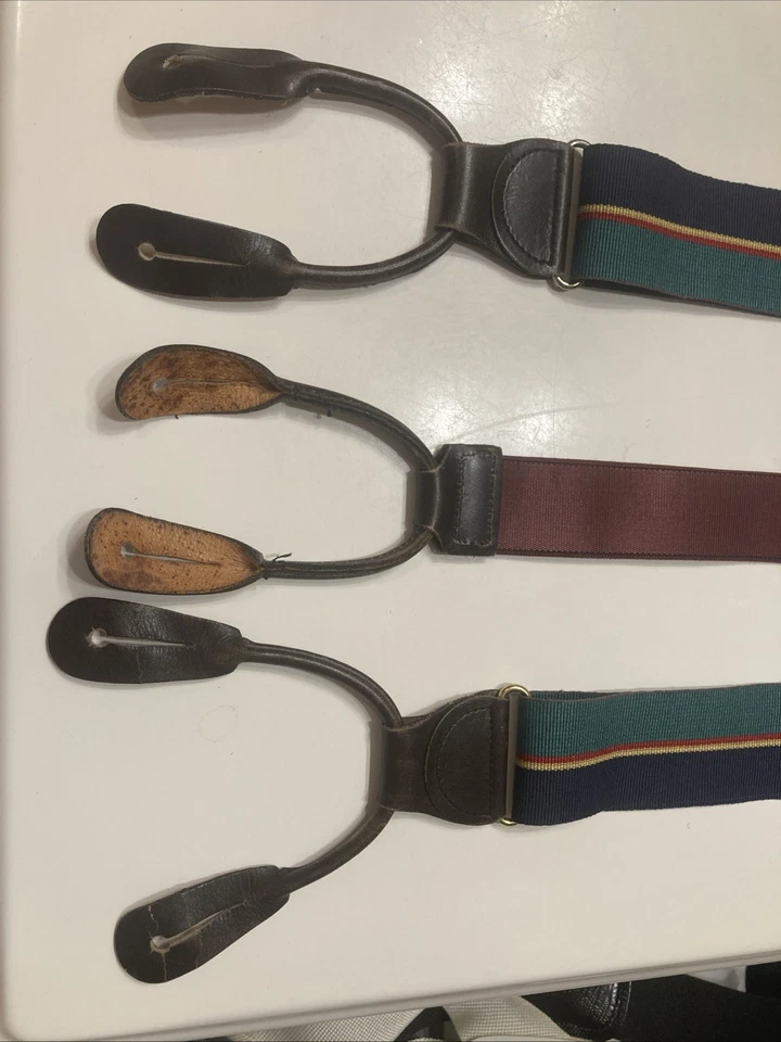 Paul Stuart Azul Marino Verde Rayas Cinta Tirantes Tirantes Botón En 1 3/8” W Foto 2 de 4