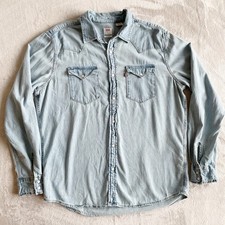 Levi's Western Denim Shirt Mens Large Light Wash Pearl Snap Sawtooth 85745-0003
