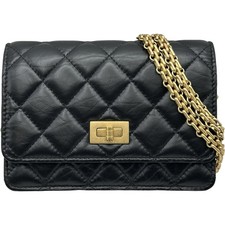 Chanel Black Aged Calfskin 2.55 Reissue Wallet On Chain Chain Crossbody Bag