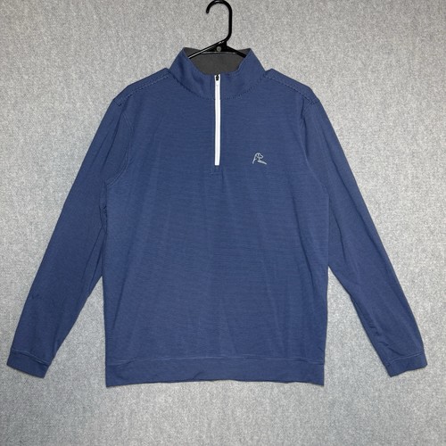 Rhoback Pullover Uomo Medium Blu Navy Righe Quarto Zip Golf Performance - Foto 2 di 3
