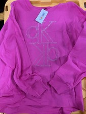 Calvin Klein Women Stud Logo Sweatshirt Hot Magenta Small New