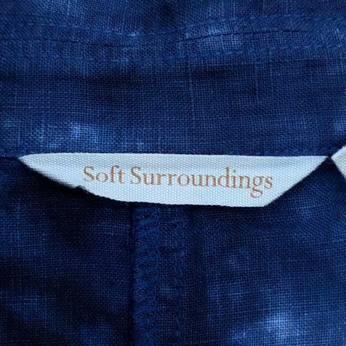 Soft Surroundings Womens Size XS Blazer Eza Linen Tie Dye Blue Pockets - Picture 12 of 15