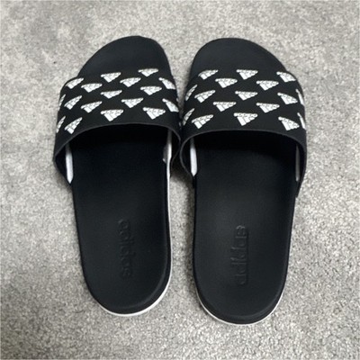 adidas Adilette Comfort Men s Slide Sandals Black/White Logo Slip On Sz 10