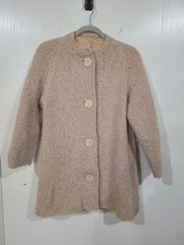 Vintage 50's 60's Handmade Knitted Tan Wool Sweater Cardigan Coat