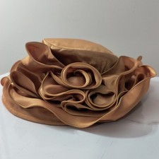 Essence Hat Oversized Satin Gold Rosette Dressy Formal Fancy Derby/ Church Hat