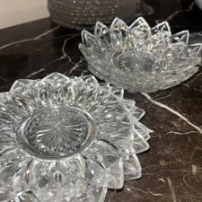 Vintage Federal Glass Company  3 Clear Petal Plate 6.5” ++ 3 bowls 6”
