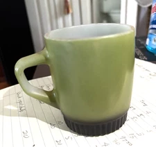 VTG Fire King Mug Avocado Green Black Stackable USA Anchor Hocking Collectible
