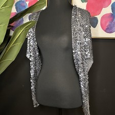Silver sequin shawl/shrug with open front and short sleeves glamour