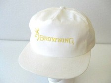 1990's Vintage New Old Stock BROWNING Mesh Snapback Hat Cap White / Yellow