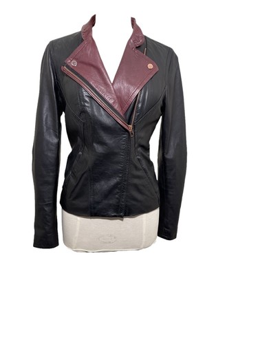 NEW WITHOUT TAGS TED BAKER Sz 2 or 6 US Black Lizia Leather Biker