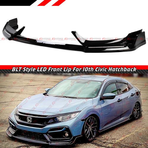 FOR 17-21 HONDA CIVIC Si & HATCHBACK BLZ STYLE GLOSS BLACK LED FRONT BUMPER LIP - Picture 2 of 7