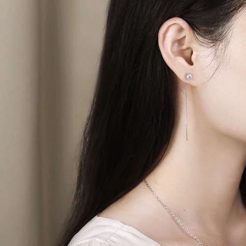 5-6.5mm D Color Moissanite Drop Thread Tassel Earrings 925 Sterling Silver GRA - Picture 5 of 23