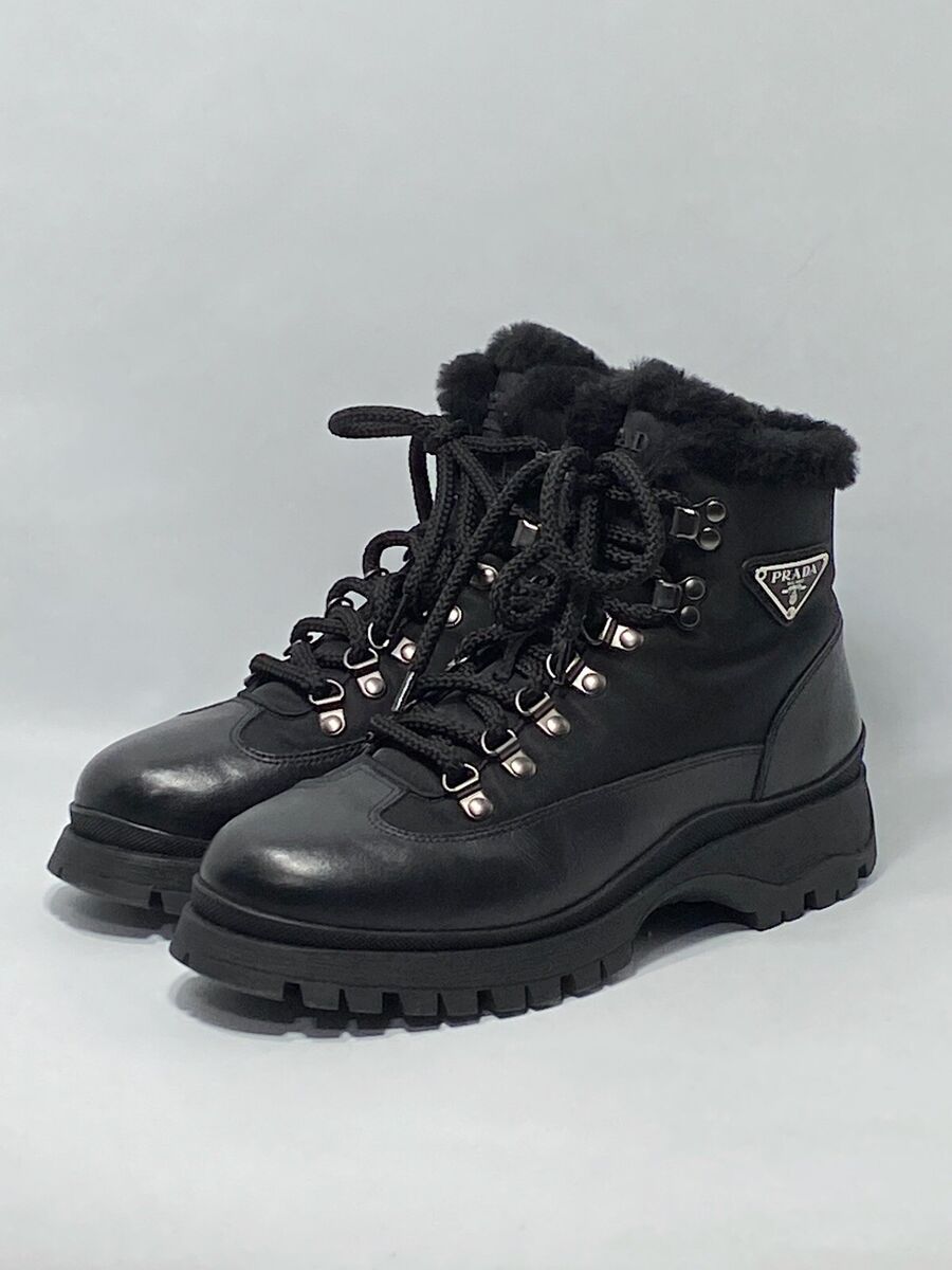 $1650 Prada Brixxen 38 Shearling-Lined Leather & Nylon $1650 Prada Brixxen 38 Shearling-Lined Leather & Nylon