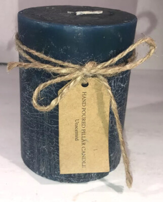 3 x 4 Large Hand Poured Unscented Aqua Round Pillar Wax Candle By Papier & Chaid