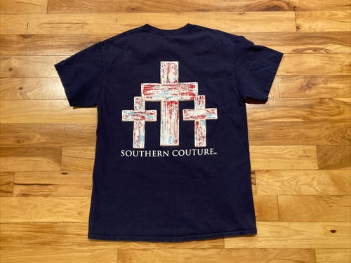 Southern Couture 3 Crosses Blue Short Sleeve T-Shirt Easter Sunday Adult Medium