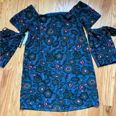 Design Lab Mini Dress Cold Shoulder with Ties blue black pink Size Medium lined