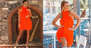 zara orange fringe dress