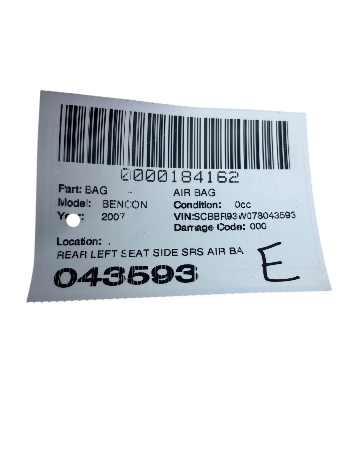 2006-2012 BENTLEY CONTINENTAL GT OEM REAR LEFT SEAT SIDE AIR BAG 3D0880441B