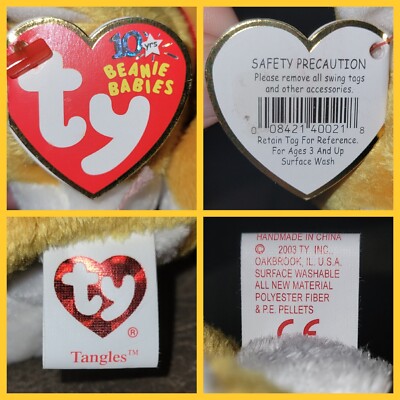 ❤️ 2003 TANGLES Orange & White Calico Kitty CAT Ty® Beanie
