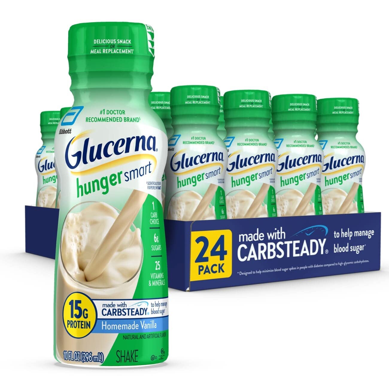 Glucerna Nutritional Shake, Homemade Vanilla 🍨 10-fl-oz Bottle, (24 ...