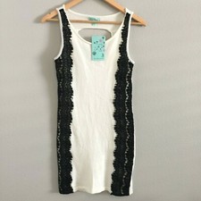 JJ Authentic Women's NWT Bodycon Evening Sweater Dress Size M Lace Trim White