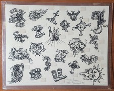 ORIGINAL Vintage 1995 JP Charismas Shop Used Tattoo Flash Sheet Money Makers