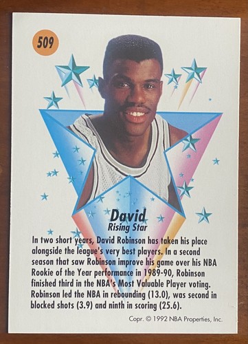1991-92 Skybox Basketball DAVID ROBINSON #509 HOF Spurs - Picture 2 of 2