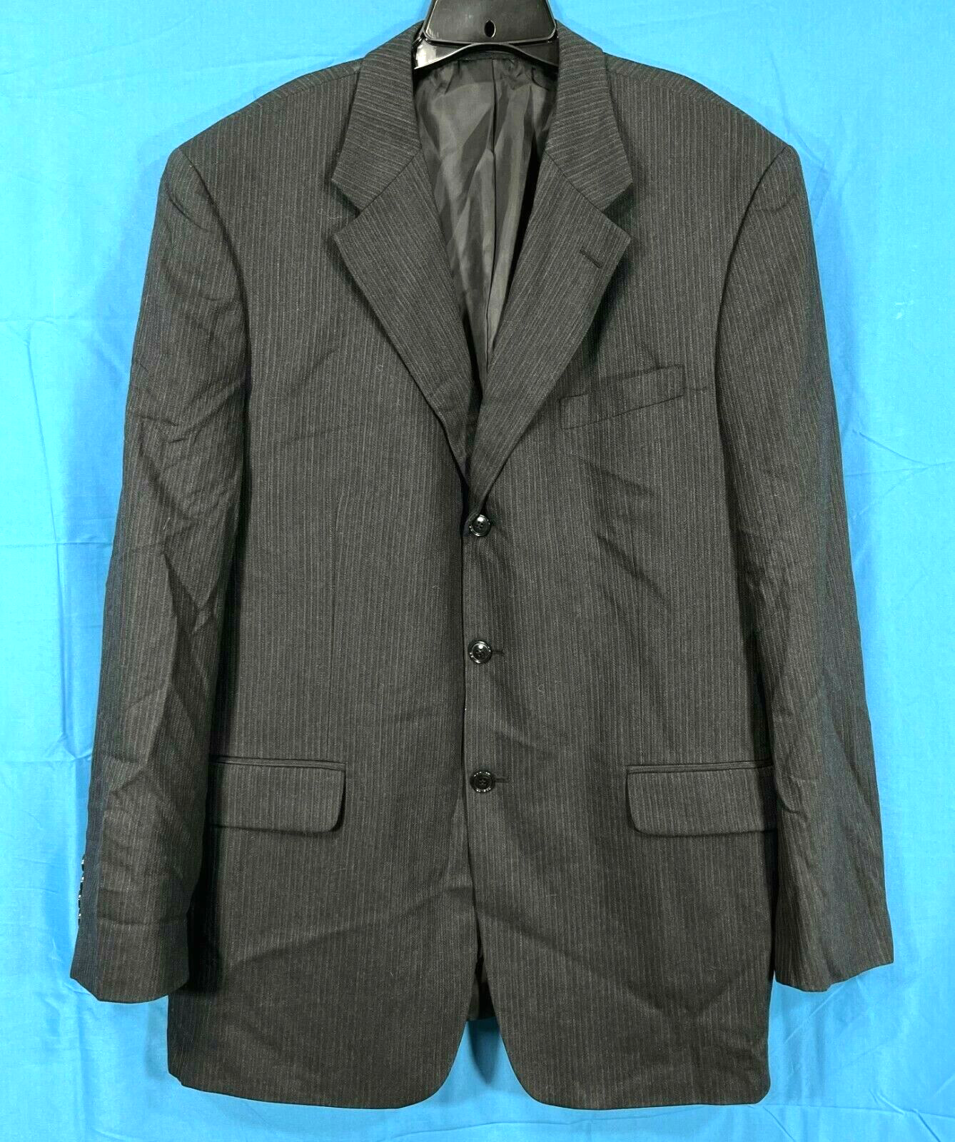 JONES NEW YORK Black Stripe Pure Wool MEN'S JACKET SPORT COAT/BLAZER Sz 44L