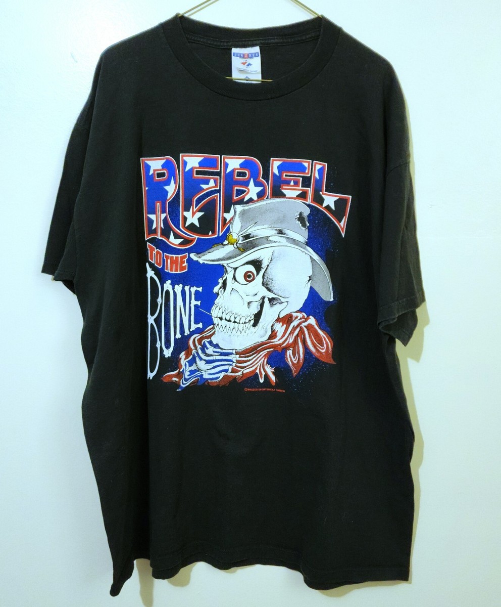 80's Rebel Skull ビンテージ Tシャツ モーターサイクル Vintage 90s Rebel To The Bone Skull 2-Sided Brazos Sportswear T