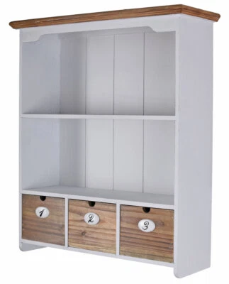 Étagère Murale Blanc Avec trois tiroirs Shabby Chic Étagère de Cuisine Bois neuf - Photo 1/4